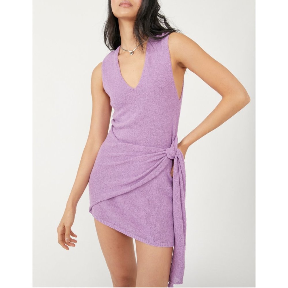 Free People Lilac Knit Mini Dress with Side Tie